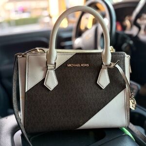 Michael Kors Two-Tone Brown and Cream Satchel